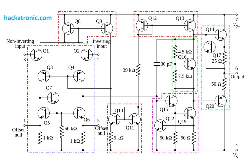 Internal Circuit of IC 741 Op Amp Transistor Level