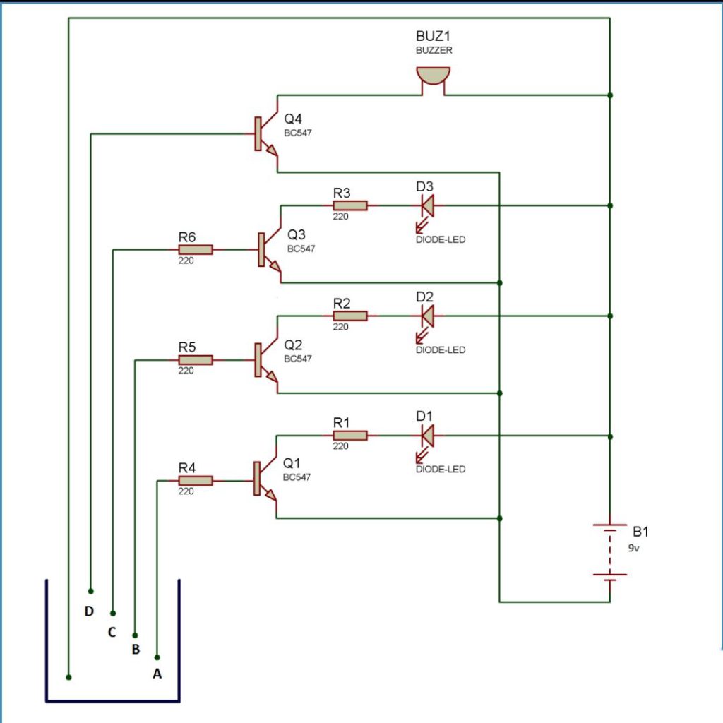 Water level indicator, bc547 transistor