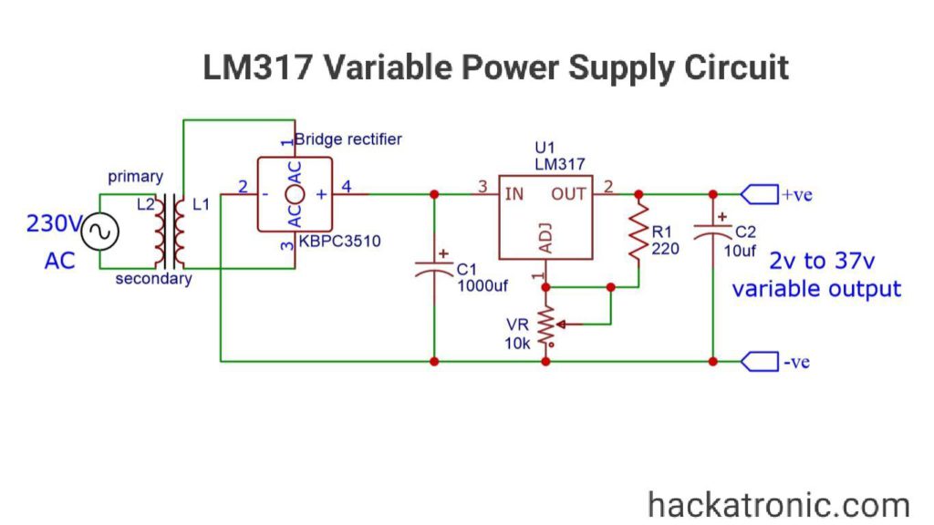 LM317 variable voltage regulator circuit