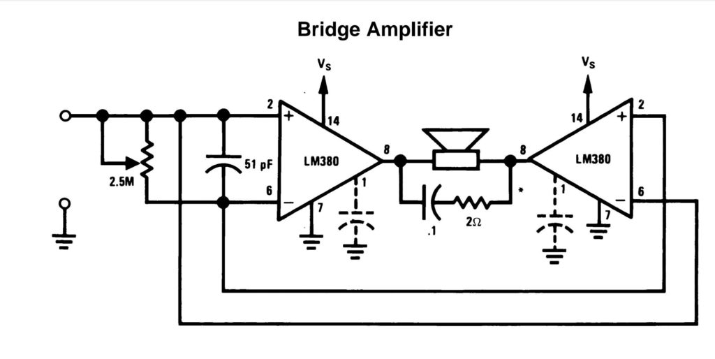 Bridge amplifier using LM380 IC
