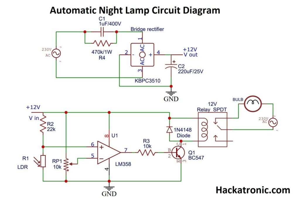 Automatic Night Lamp Circuit Diagram using LDR