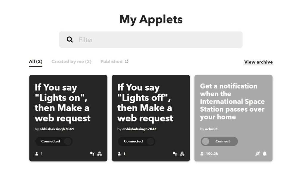 IFTTT webhook applet