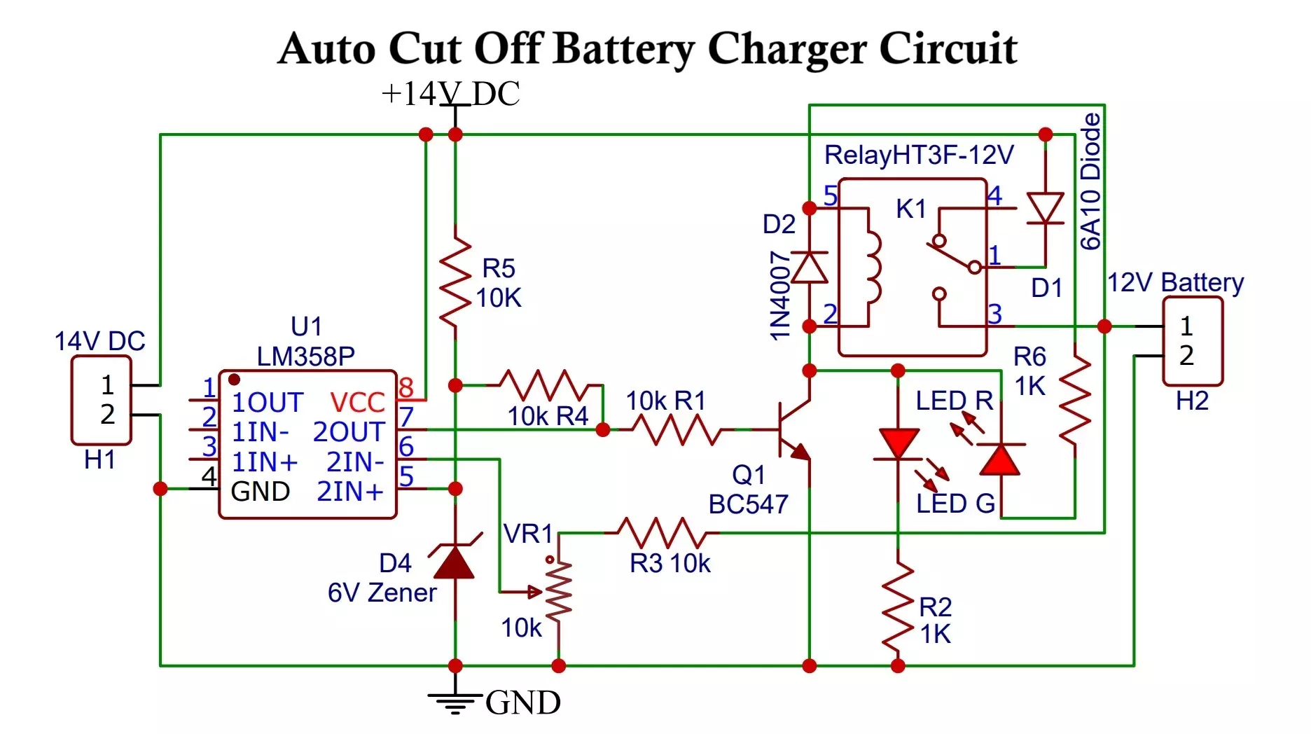 Automatic battery charger circuit 12V auto cut off