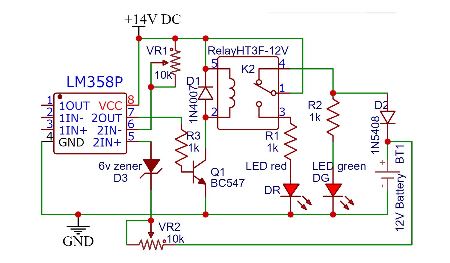 Automatic Battery Charger circuit using LM358 OP-AMP