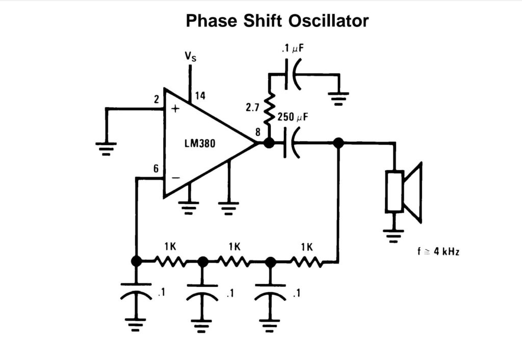 Phase Shift Oscillator using LM380 IC