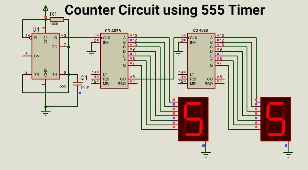 Counter circuit using 555 timer