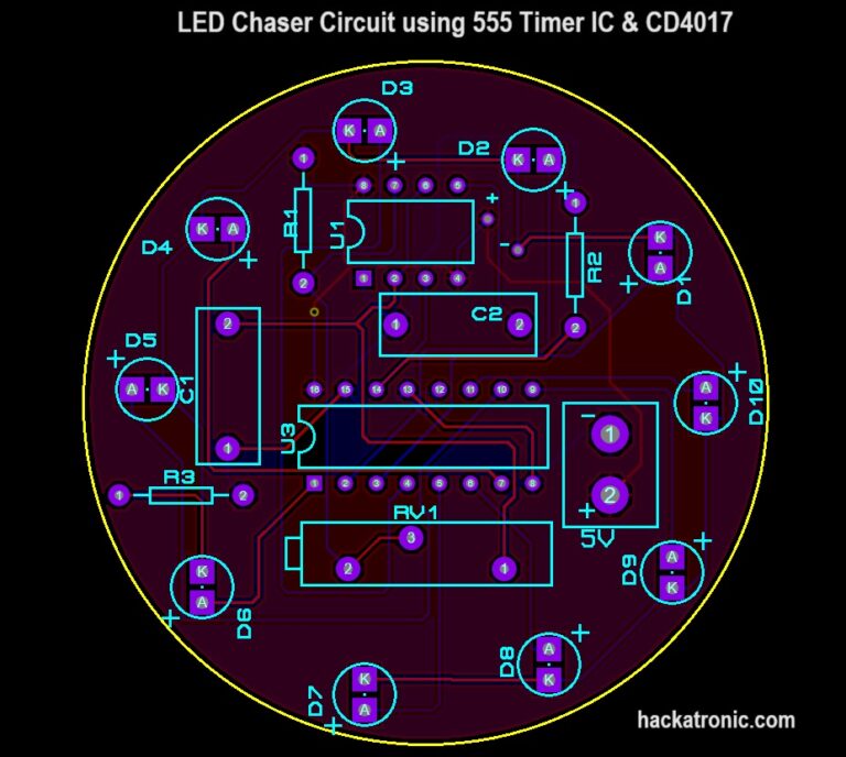 LED Chaser Circuit using 555 Timer and CD4017 IC » Hackatronic