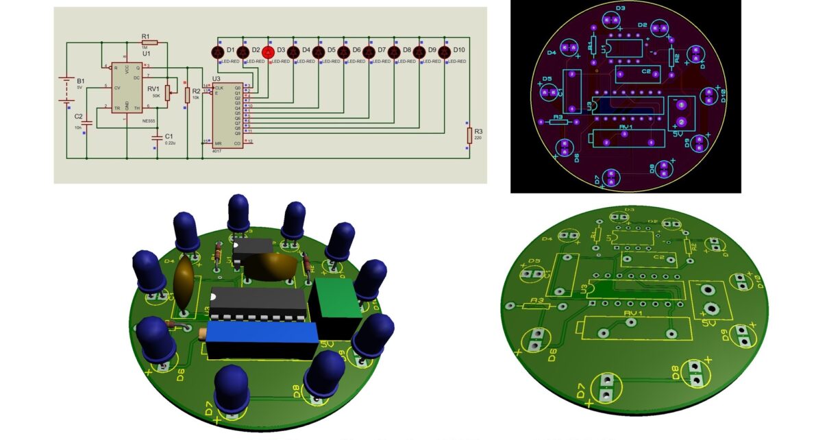 LED Chaser Circuit using 555 Timer and CD4017 IC