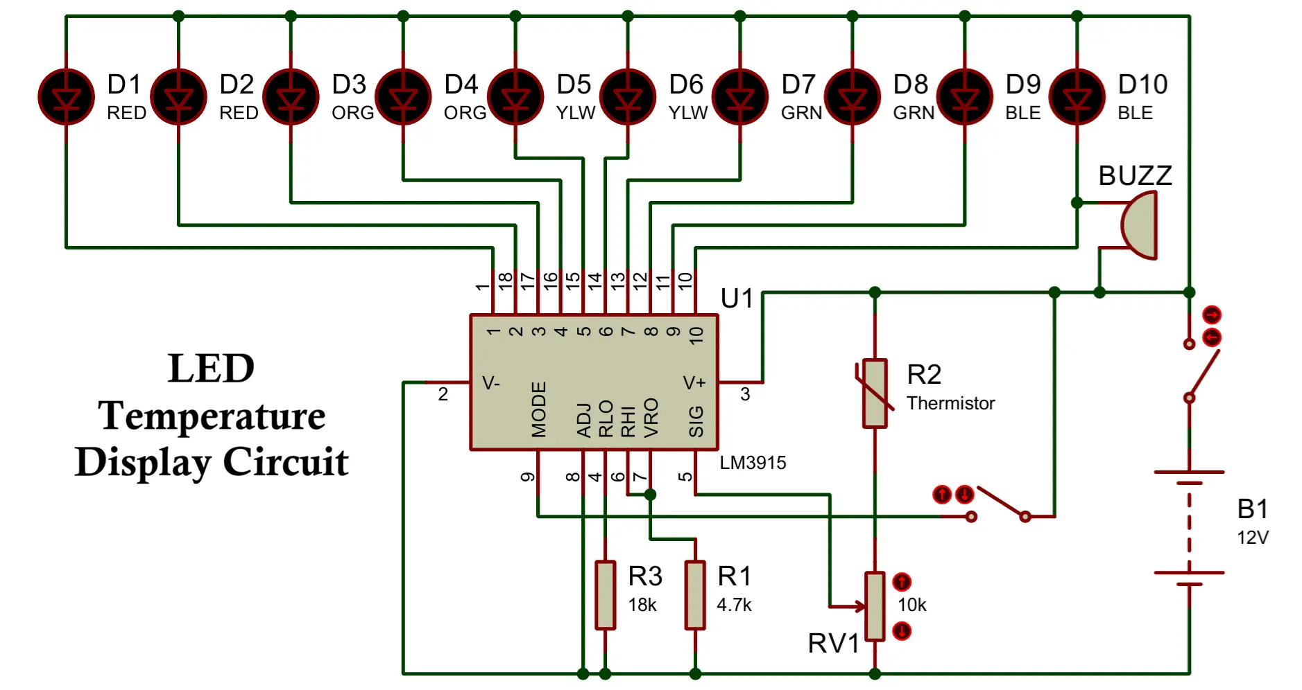 LED Temperature Display Circuit